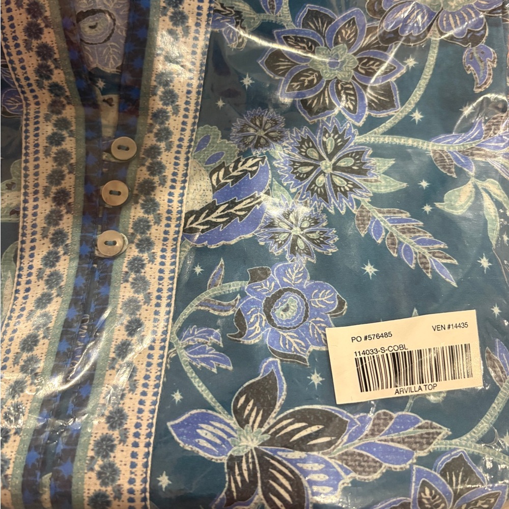 Sundance ‘Arvilla’ blue cobalt v-neck long sleeve floral boho blouse Small NEW - Picture 3 of 6